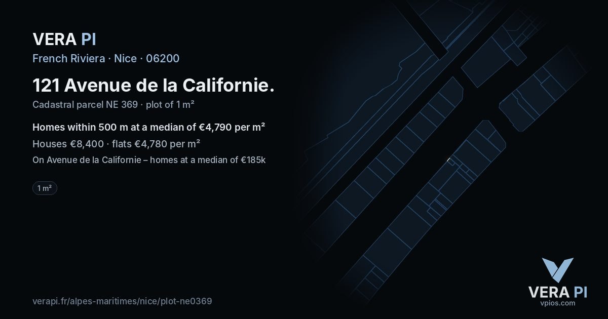 121 Avenue de la Californie, Nice at night – the plot lit, the parcels around coloured by the prices near them