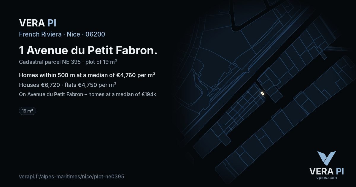 1 Avenue du Petit Fabron, Nice at night – the plot lit, the parcels around coloured by the prices near them