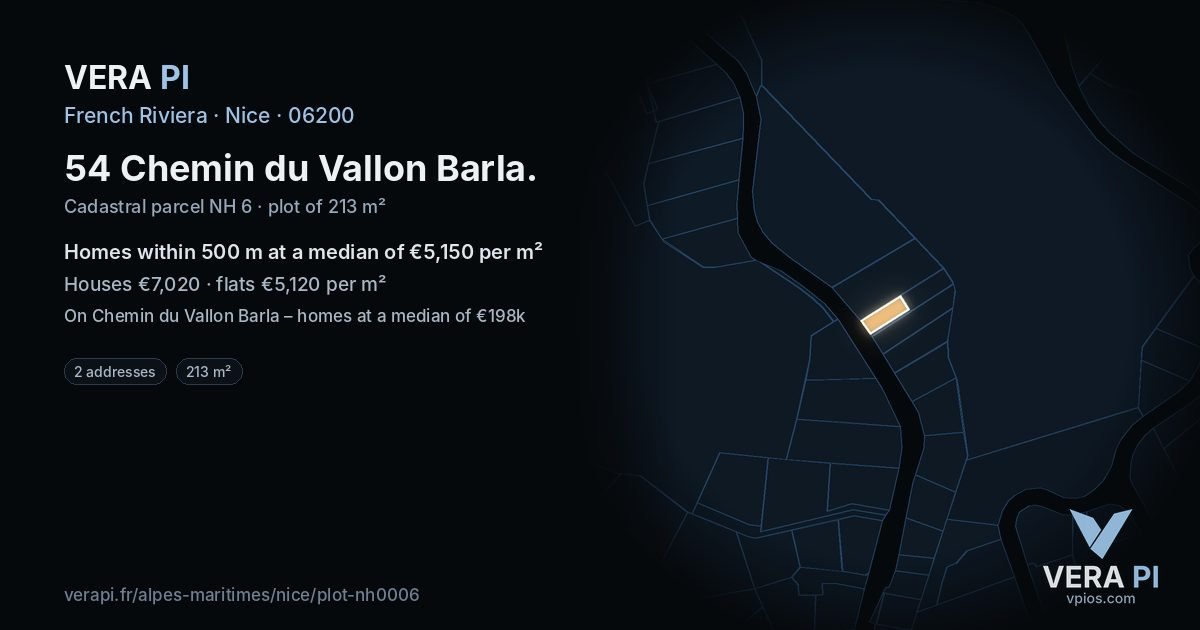 54 Chemin du Vallon Barla, Nice at night – the plot lit, the parcels around coloured by the prices near them