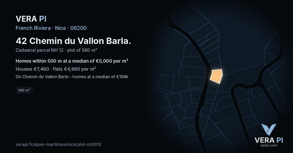 42 Chemin du Vallon Barla, Nice at night – the plot lit, the parcels around coloured by the prices near them