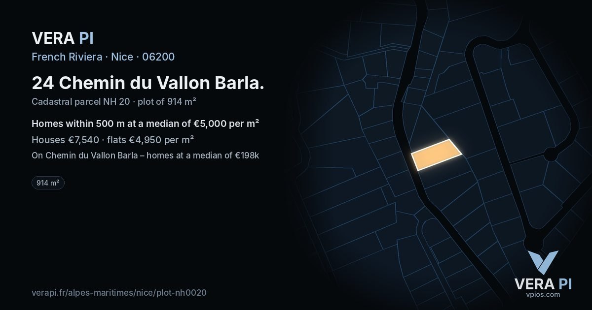 24 Chemin du Vallon Barla, Nice at night – the plot lit, the parcels around coloured by the prices near them