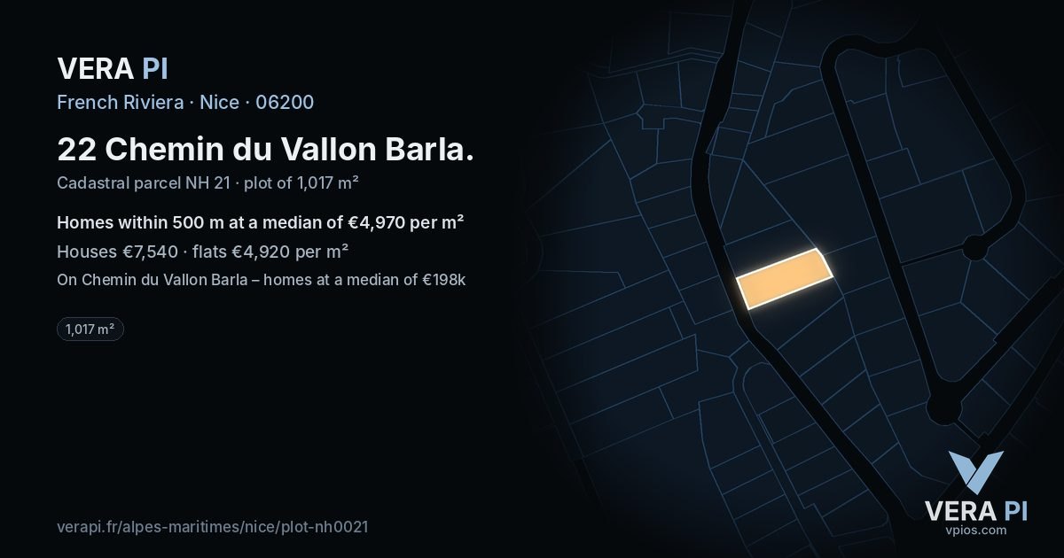 22 Chemin du Vallon Barla, Nice at night – the plot lit, the parcels around coloured by the prices near them
