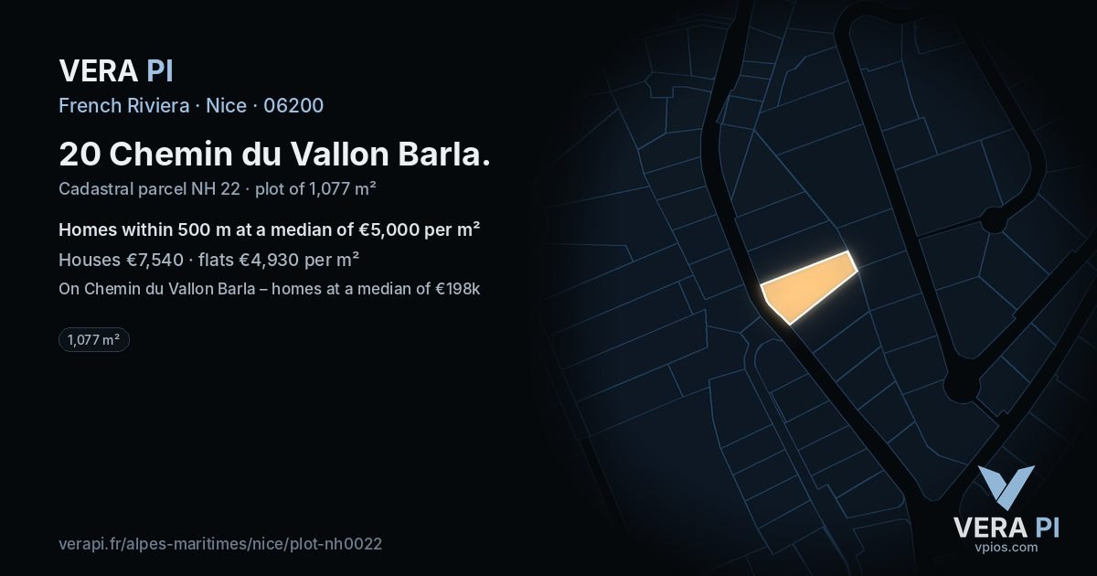 20 Chemin du Vallon Barla, Nice at night – the plot lit, the parcels around coloured by the prices near them