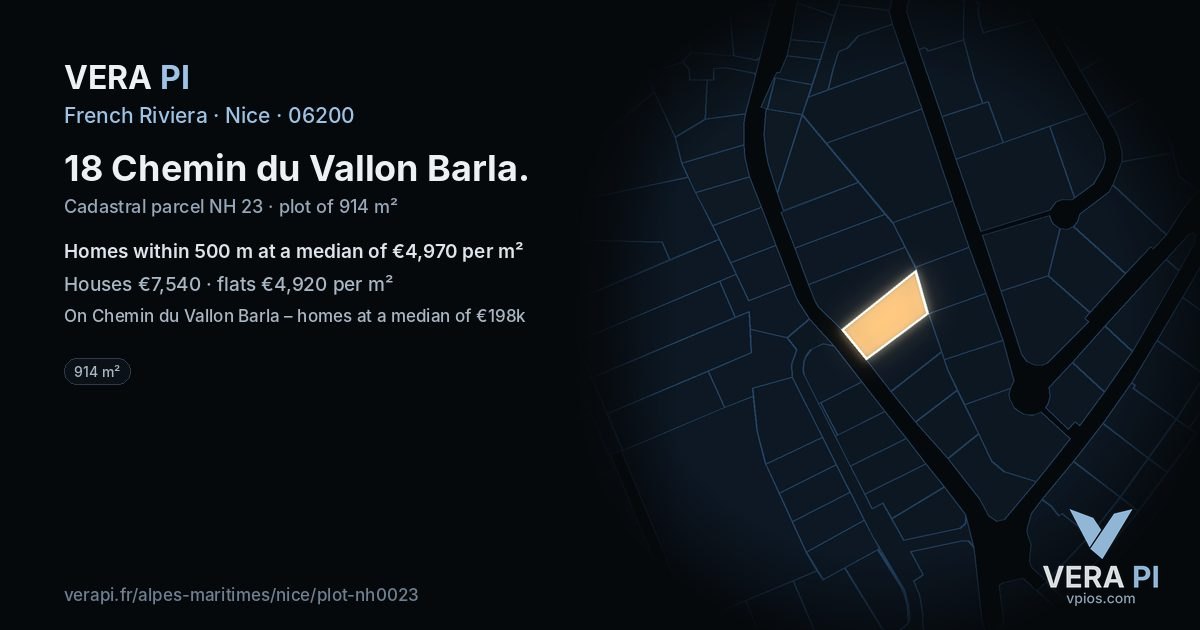 18 Chemin du Vallon Barla, Nice at night – the plot lit, the parcels around coloured by the prices near them