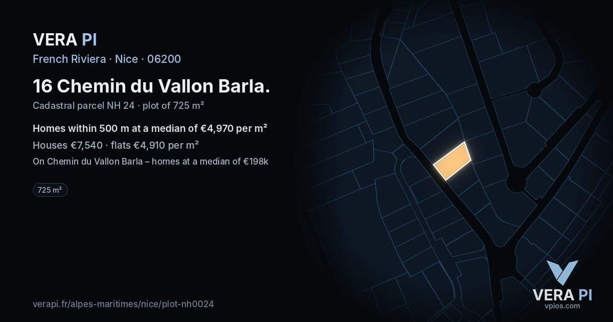 16 Chemin du Vallon Barla, Nice at night – the plot lit, the parcels around coloured by the prices near them