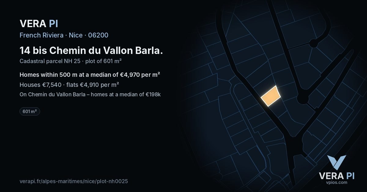 14 bis Chemin du Vallon Barla, Nice at night – the plot lit, the parcels around coloured by the prices near them