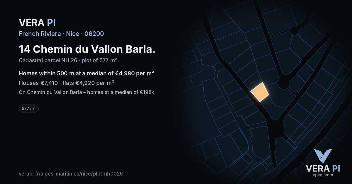 14 Chemin du Vallon Barla, Nice at night – the plot lit, the parcels around coloured by the prices near them