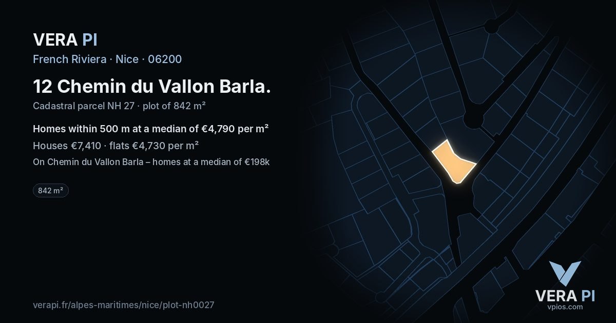 12 Chemin du Vallon Barla, Nice at night – the plot lit, the parcels around coloured by the prices near them