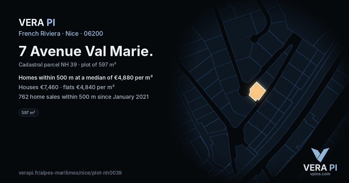 7 Avenue Val Marie, Nice at night – the plot lit, the parcels around coloured by the prices near them
