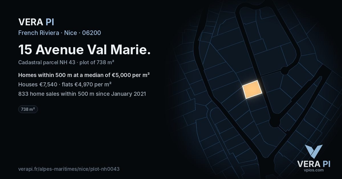 15 Avenue Val Marie, Nice at night – the plot lit, the parcels around coloured by the prices near them