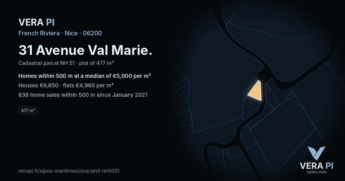 31 Avenue Val Marie, Nice at night – the plot lit, the parcels around coloured by the prices near them