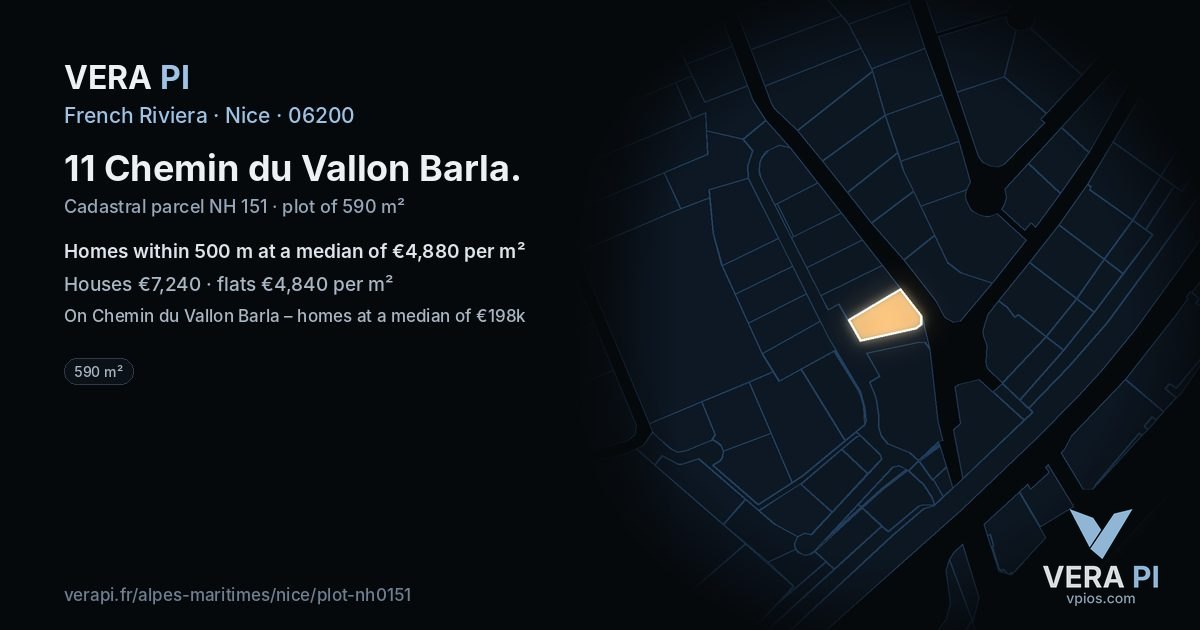 11 Chemin du Vallon Barla, Nice at night – the plot lit, the parcels around coloured by the prices near them