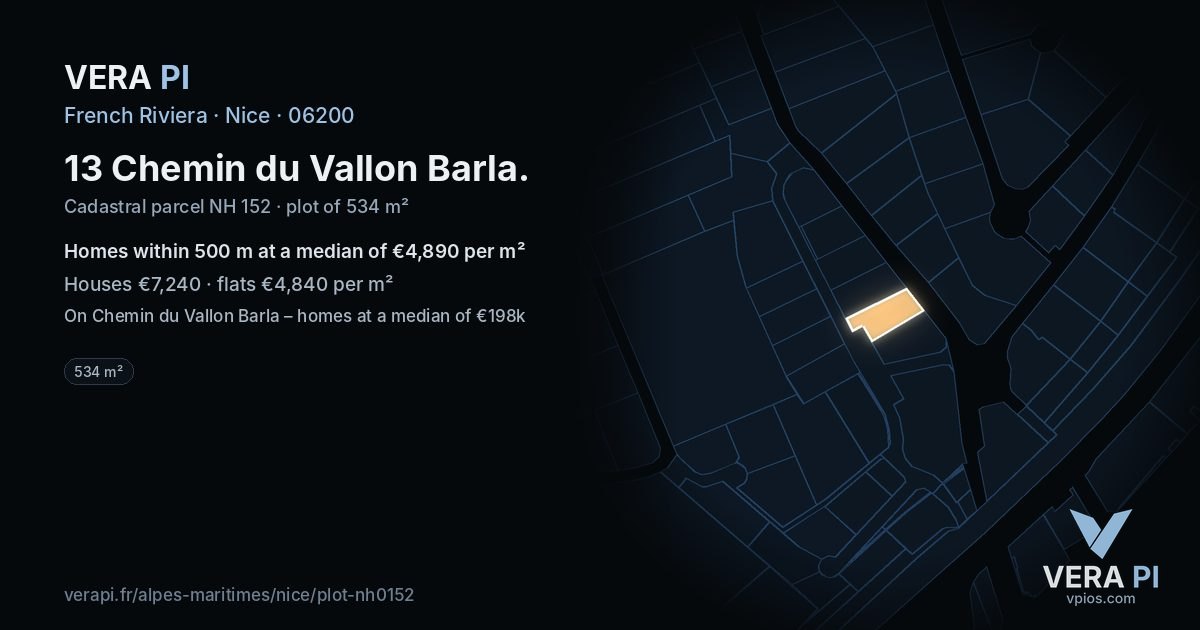 13 Chemin du Vallon Barla, Nice at night – the plot lit, the parcels around coloured by the prices near them
