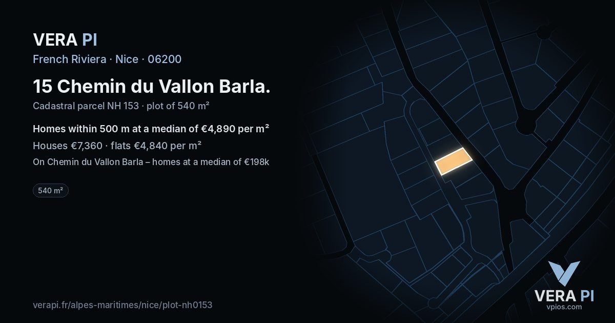 15 Chemin du Vallon Barla, Nice at night – the plot lit, the parcels around coloured by the prices near them