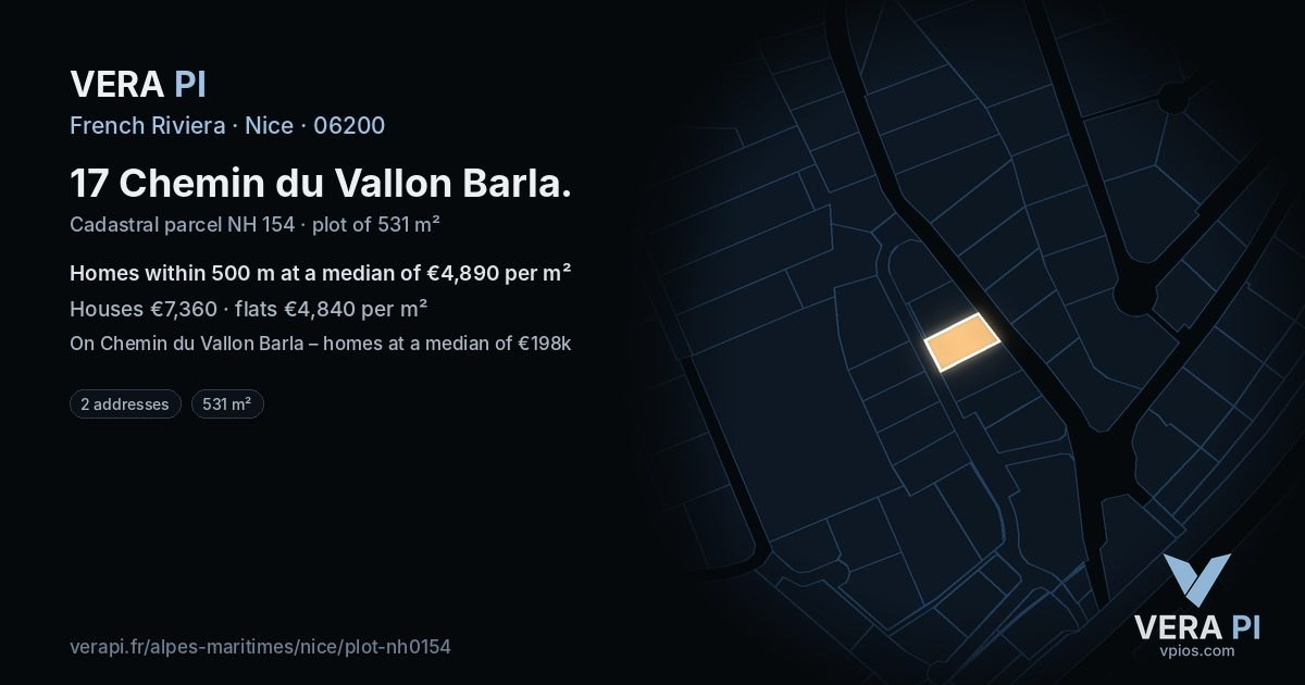 17 Chemin du Vallon Barla, Nice at night – the plot lit, the parcels around coloured by the prices near them