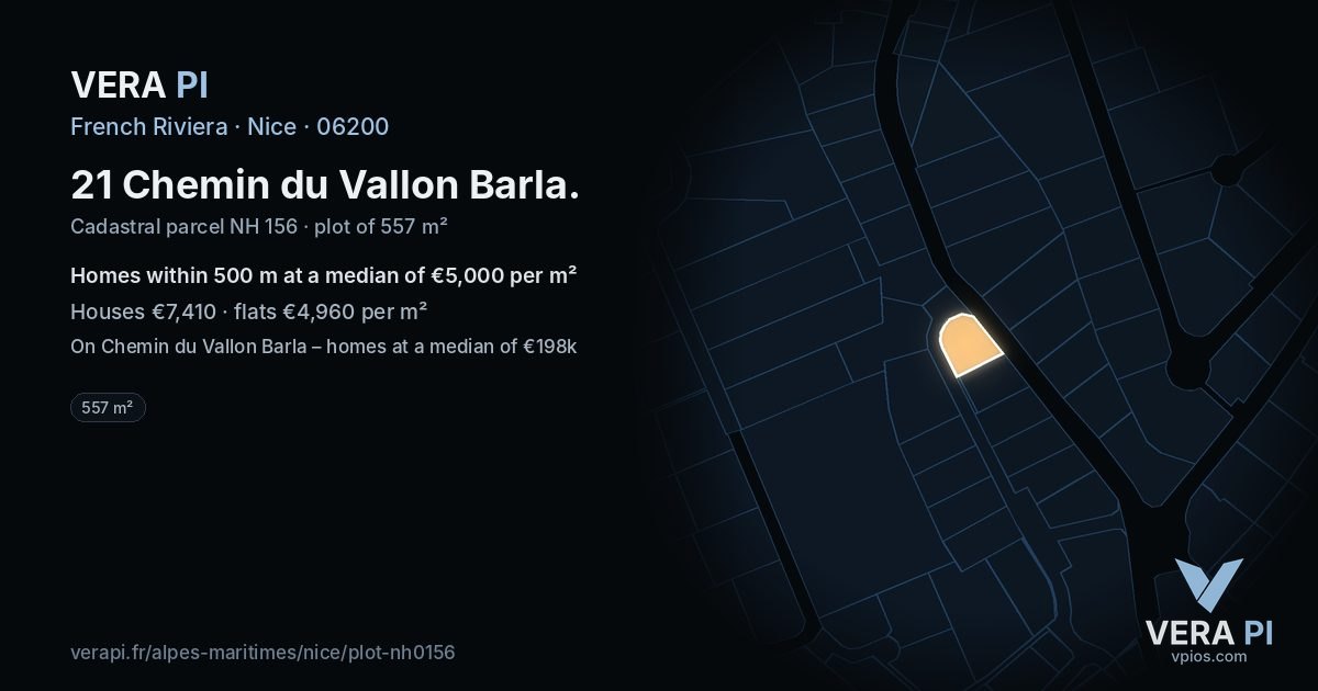 21 Chemin du Vallon Barla, Nice at night – the plot lit, the parcels around coloured by the prices near them