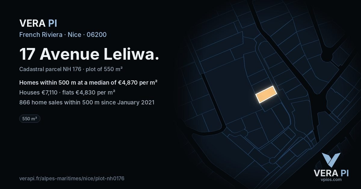 17 Avenue Leliwa, Nice at night – the plot lit, the parcels around coloured by the prices near them