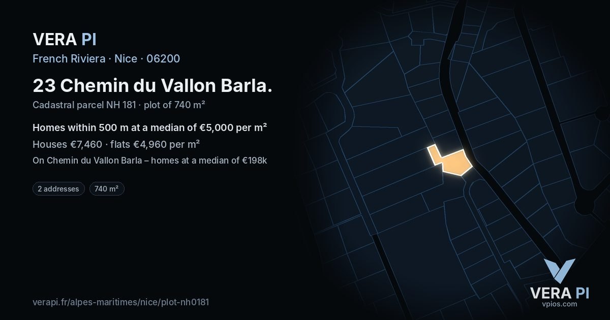 23 Chemin du Vallon Barla, Nice at night – the plot lit, the parcels around coloured by the prices near them