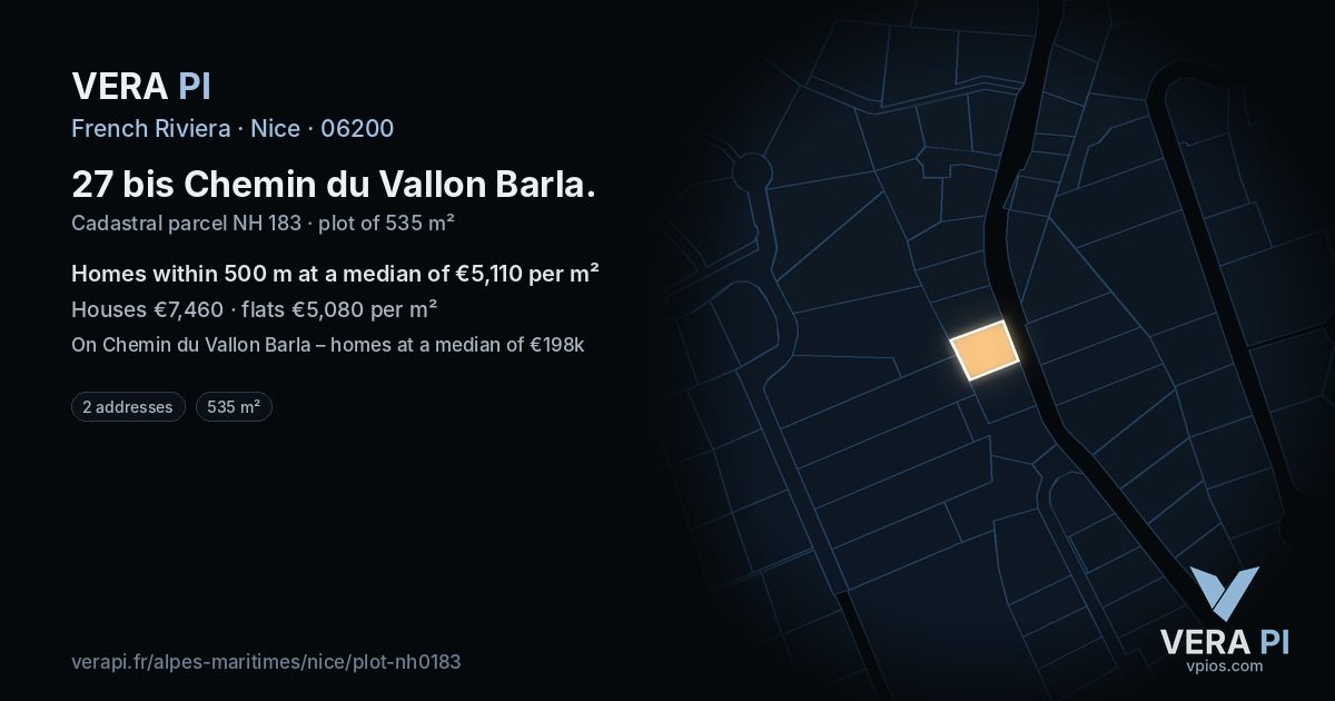 27 bis Chemin du Vallon Barla, Nice at night – the plot lit, the parcels around coloured by the prices near them
