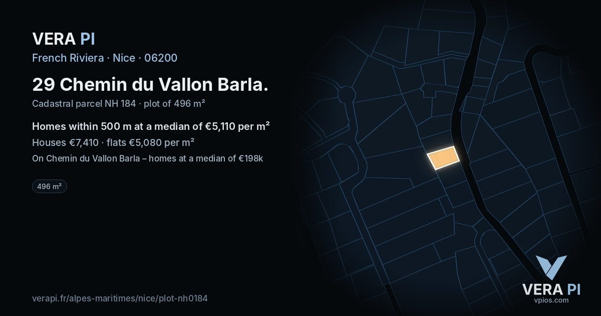 29 Chemin du Vallon Barla, Nice at night – the plot lit, the parcels around coloured by the prices near them