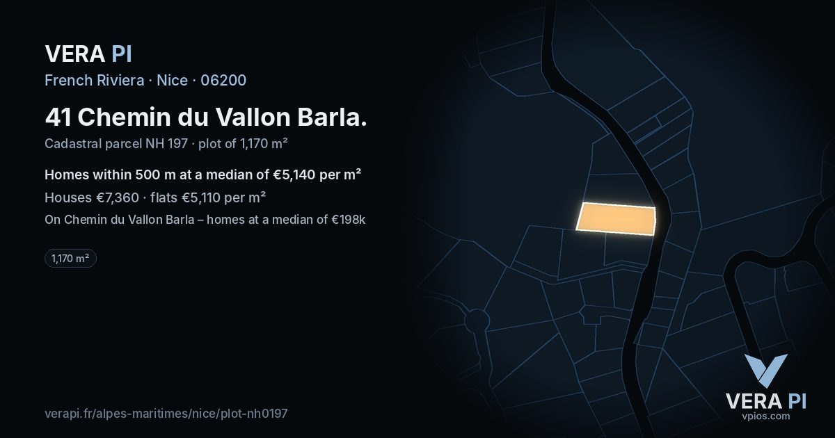 41 Chemin du Vallon Barla, Nice at night – the plot lit, the parcels around coloured by the prices near them