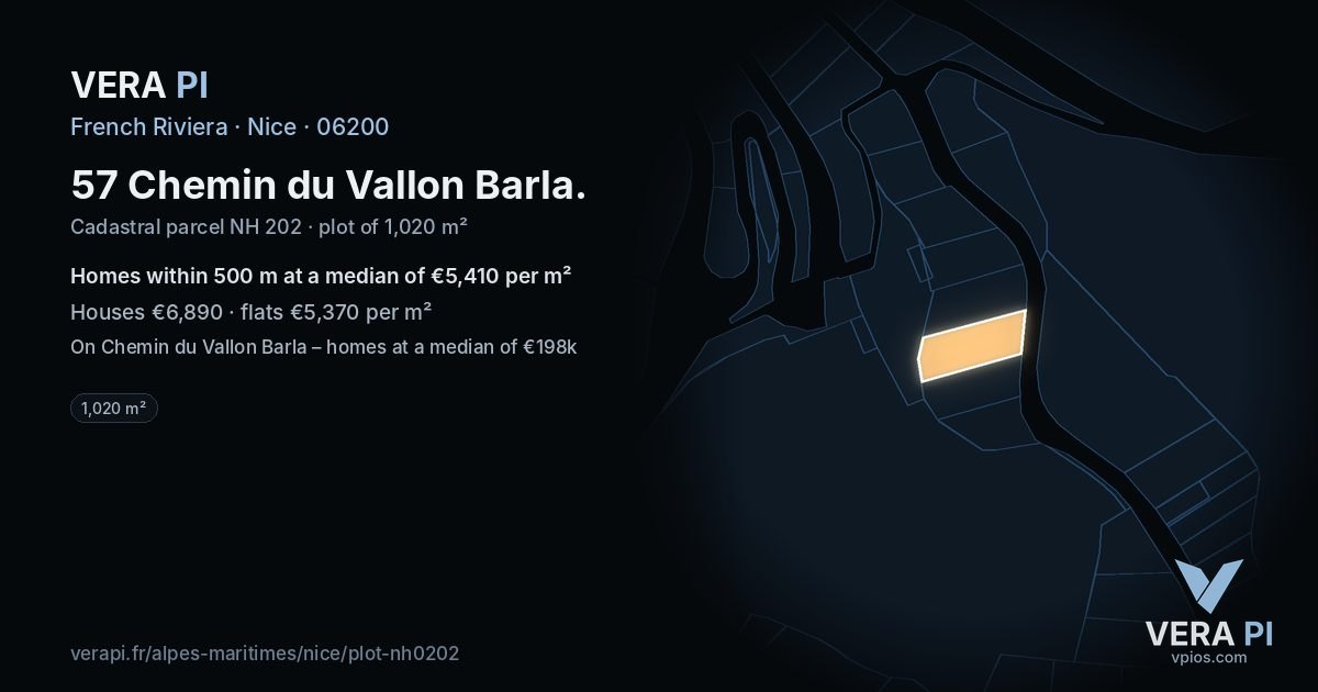 57 Chemin du Vallon Barla, Nice at night – the plot lit, the parcels around coloured by the prices near them