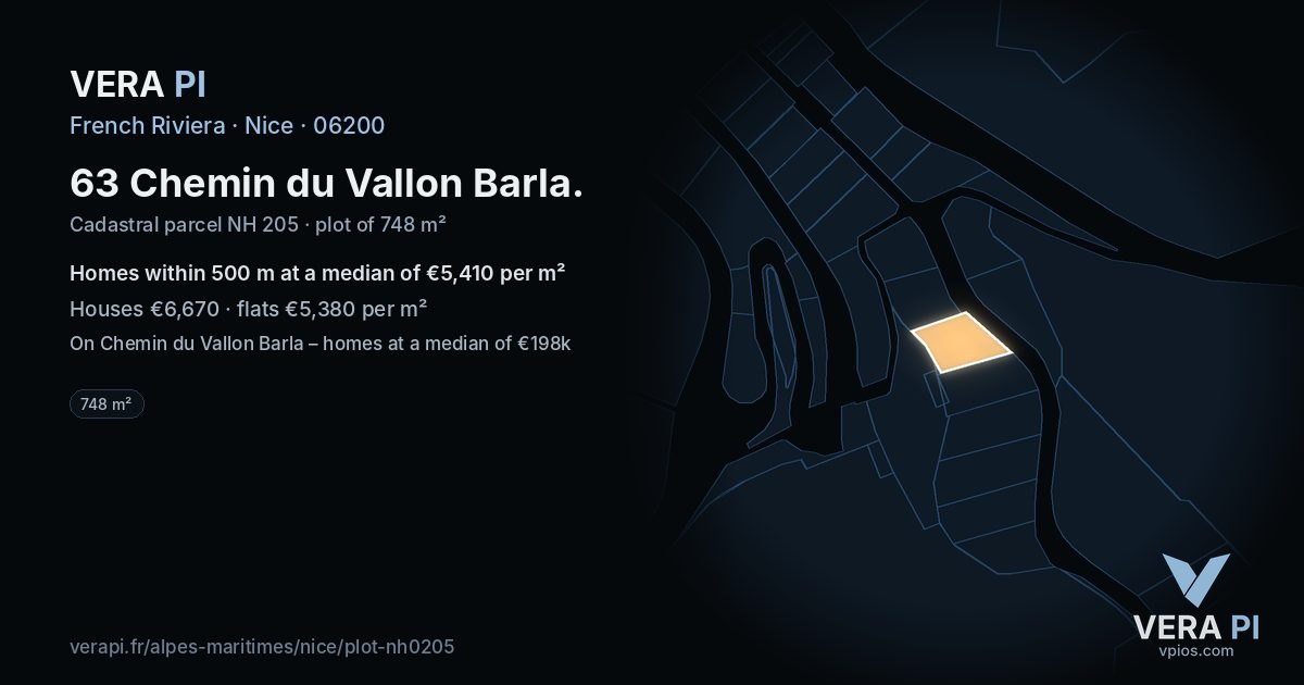 63 Chemin du Vallon Barla, Nice at night – the plot lit, the parcels around coloured by the prices near them