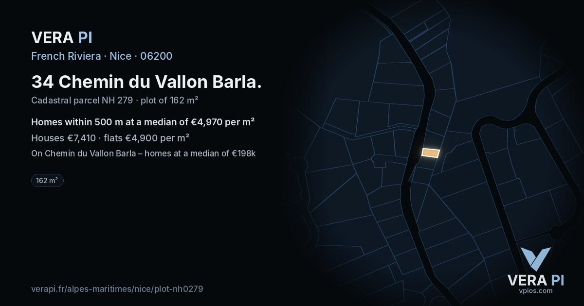 34 Chemin du Vallon Barla, Nice at night – the plot lit, the parcels around coloured by the prices near them