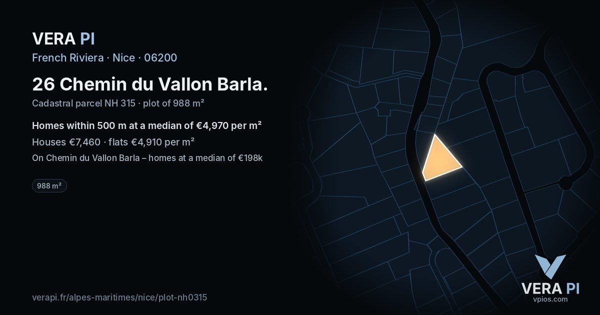 26 Chemin du Vallon Barla, Nice at night – the plot lit, the parcels around coloured by the prices near them