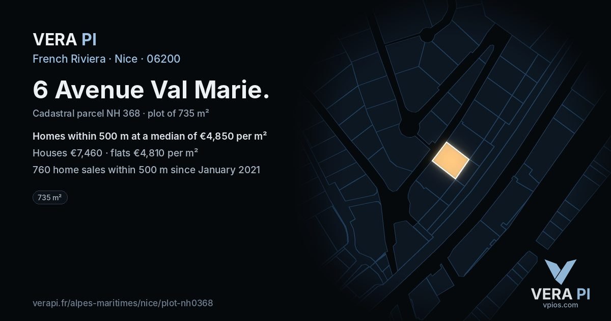 6 Avenue Val Marie, Nice at night – the plot lit, the parcels around coloured by the prices near them