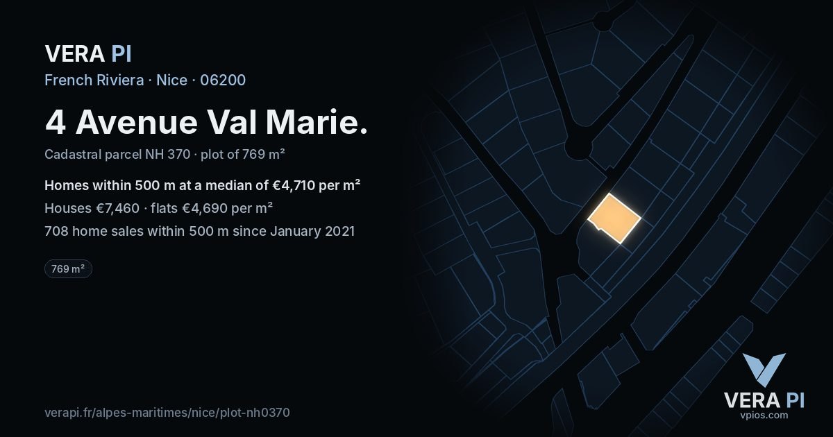 4 Avenue Val Marie, Nice at night – the plot lit, the parcels around coloured by the prices near them