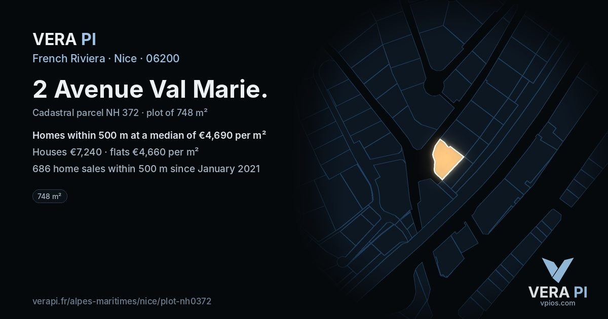 2 Avenue Val Marie, Nice at night – the plot lit, the parcels around coloured by the prices near them