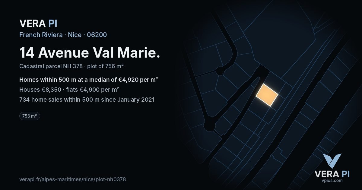 14 Avenue Val Marie, Nice at night – the plot lit, the parcels around coloured by the prices near them