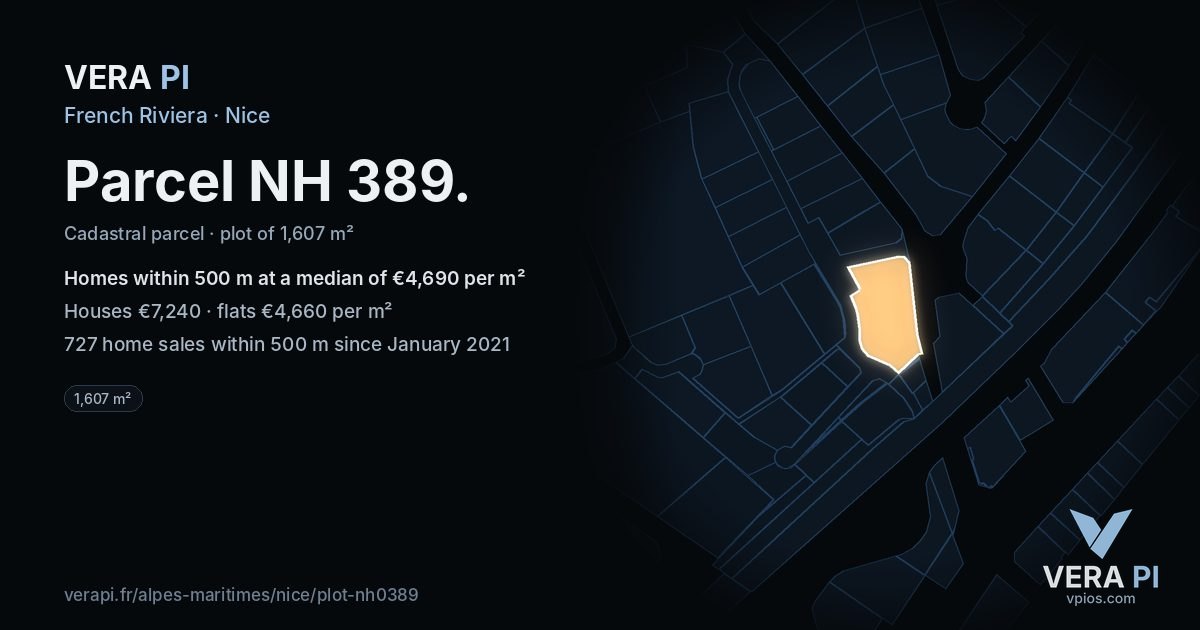 Parcel NH 389, Nice at night – the plot lit, the parcels around coloured by the prices near them