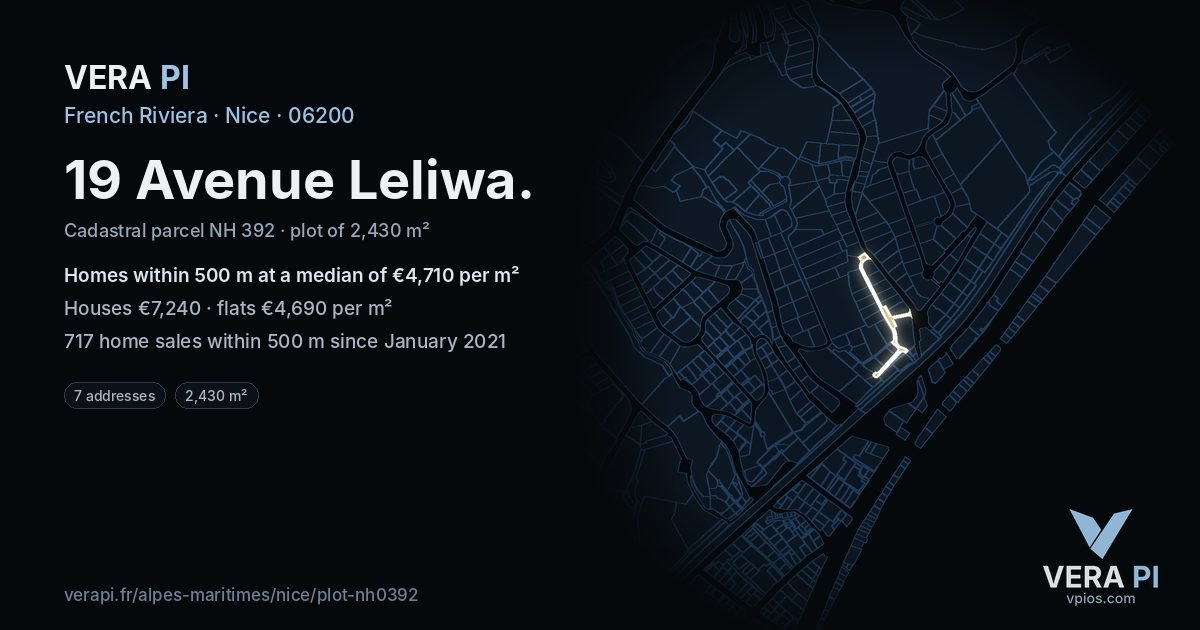 19 Avenue Leliwa, Nice at night – the plot lit, the parcels around coloured by the prices near them