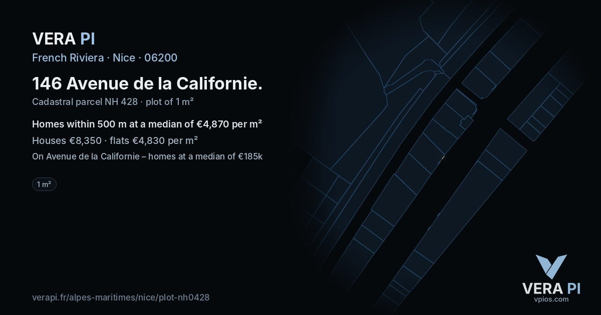 146 Avenue de la Californie, Nice at night – the plot lit, the parcels around coloured by the prices near them
