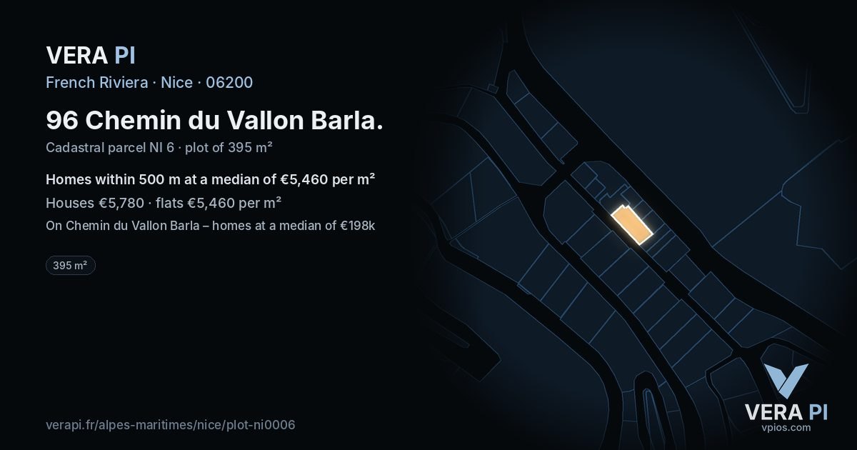 96 Chemin du Vallon Barla, Nice at night – the plot lit, the parcels around coloured by the prices near them