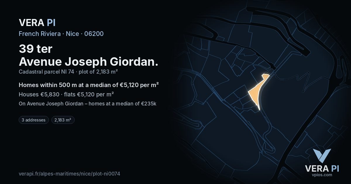 39 ter Avenue Joseph Giordan, Nice at night – the plot lit, the parcels around coloured by the prices near them