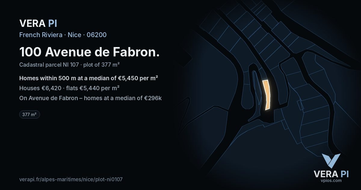 100 Avenue de Fabron, Nice at night – the plot lit, the parcels around coloured by the prices near them