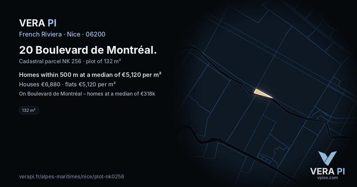 20 Boulevard de Montréal, Nice at night – the plot lit, the parcels around coloured by the prices near them