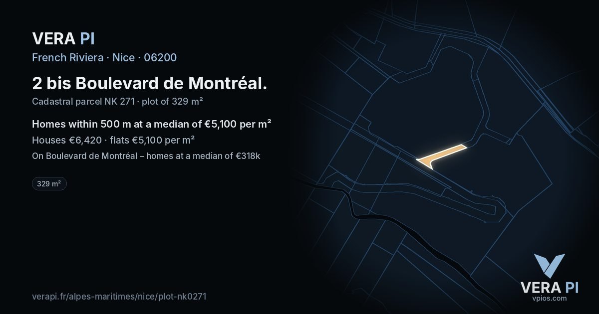 2 bis Boulevard de Montréal, Nice at night – the plot lit, the parcels around coloured by the prices near them