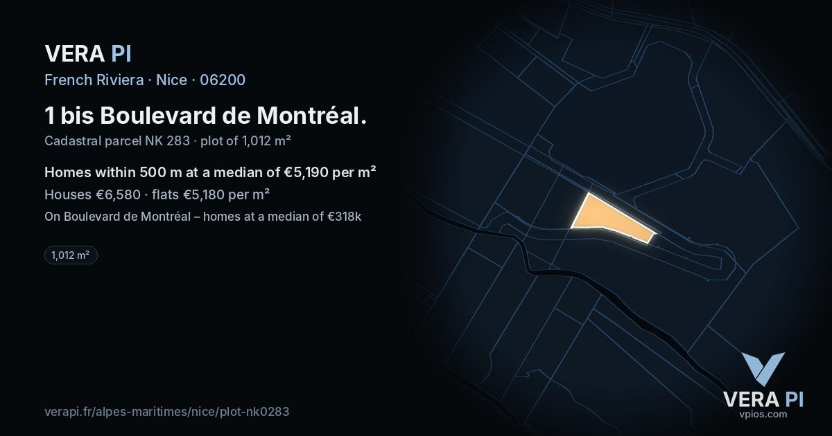 1 bis Boulevard de Montréal, Nice at night – the plot lit, the parcels around coloured by the prices near them
