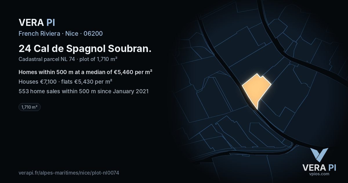 24 Cal de Spagnol Soubran, Nice at night – the plot lit, the parcels around coloured by the prices near them