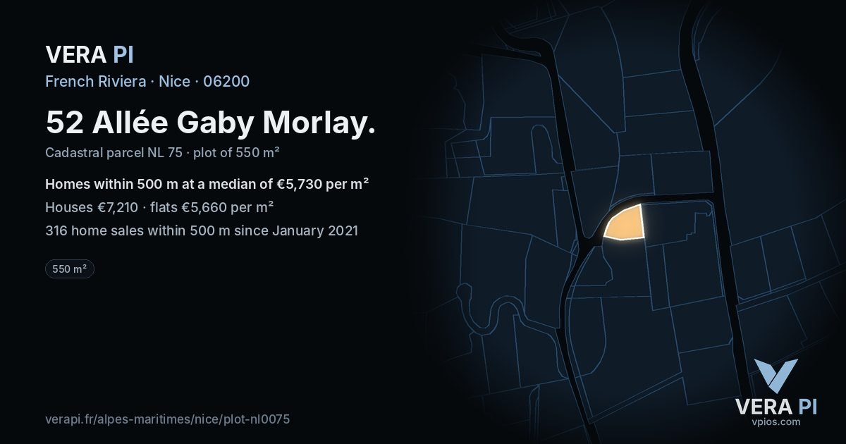52 Allée Gaby Morlay, Nice at night – the plot lit, the parcels around coloured by the prices near them