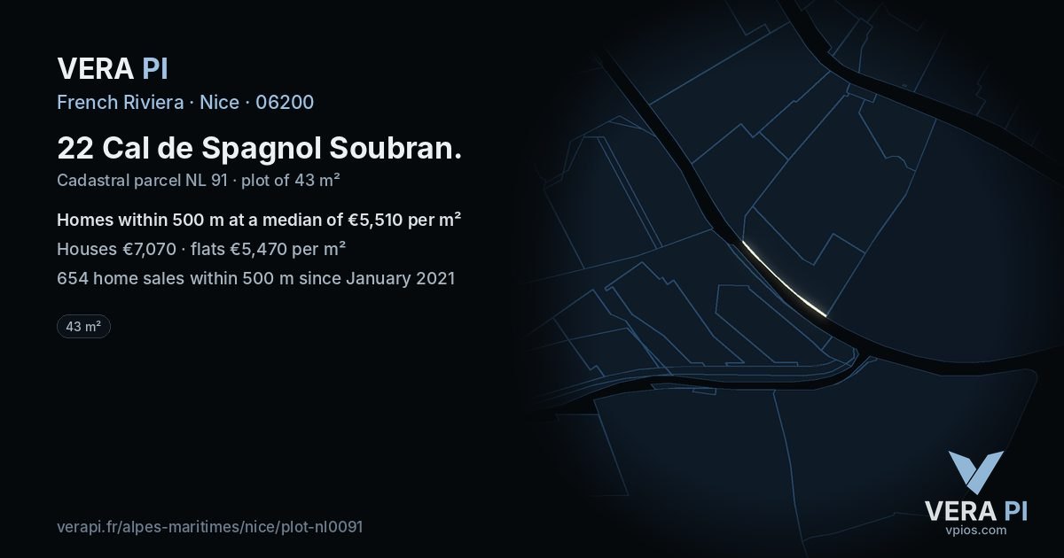 22 Cal de Spagnol Soubran, Nice at night – the plot lit, the parcels around coloured by the prices near them