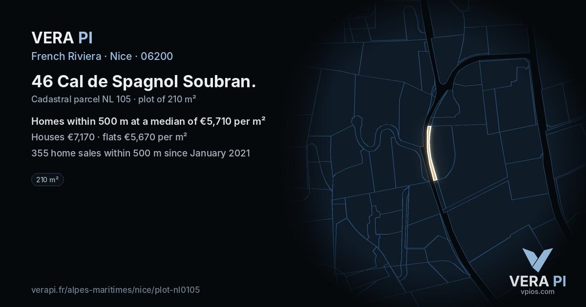 46 Cal de Spagnol Soubran, Nice at night – the plot lit, the parcels around coloured by the prices near them