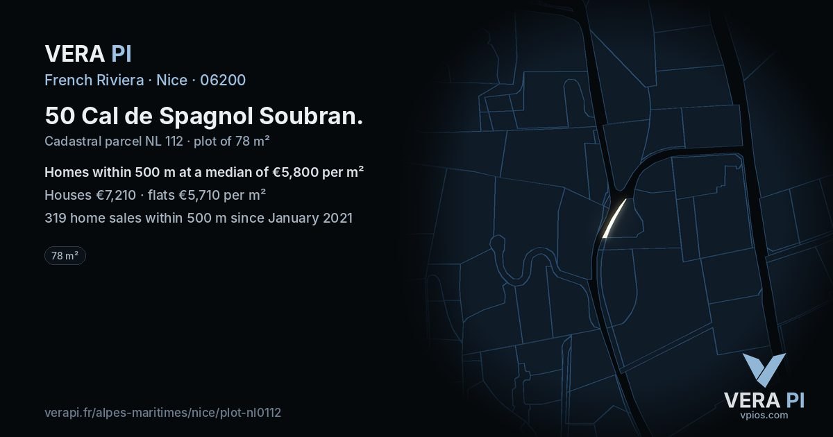 50 Cal de Spagnol Soubran, Nice at night – the plot lit, the parcels around coloured by the prices near them