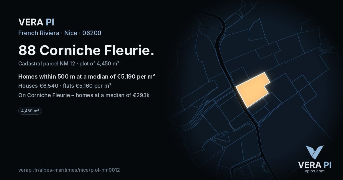 88 Corniche Fleurie, Nice at night – the plot lit, the parcels around coloured by the prices near them