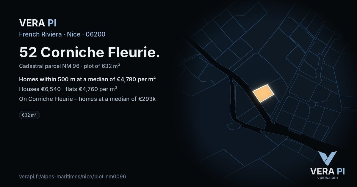 52 Corniche Fleurie, Nice at night – the plot lit, the parcels around coloured by the prices near them
