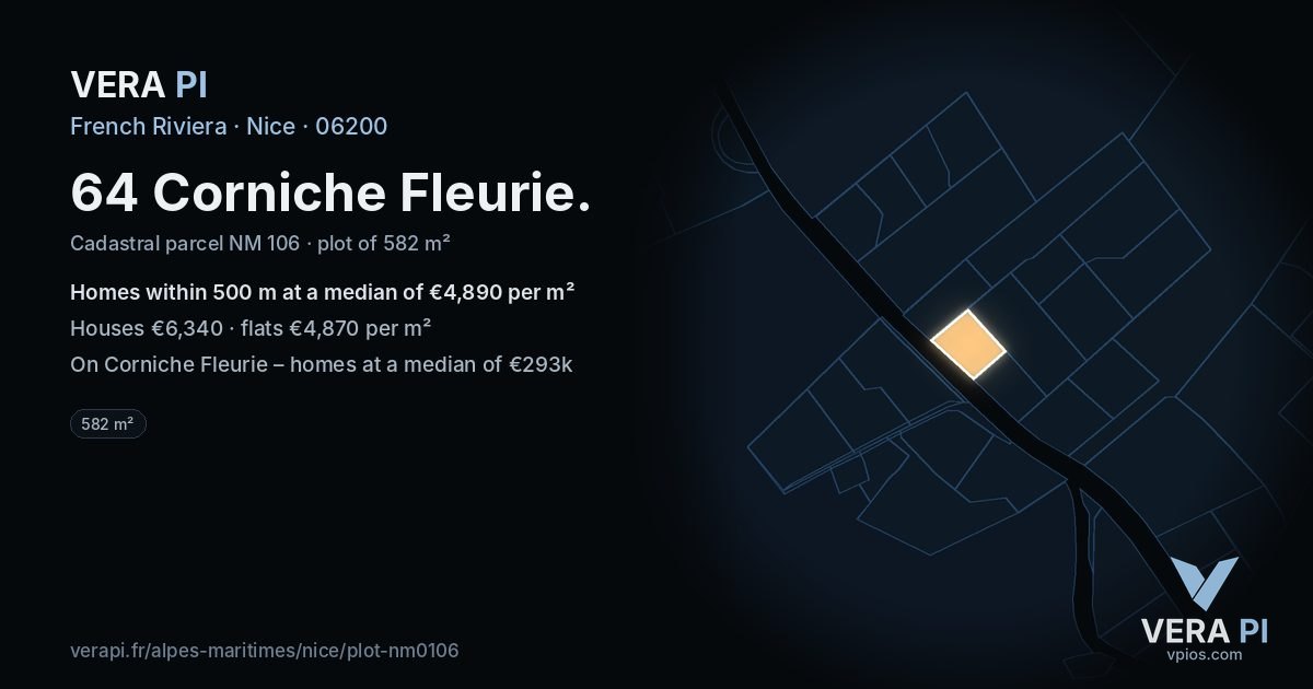 64 Corniche Fleurie, Nice at night – the plot lit, the parcels around coloured by the prices near them